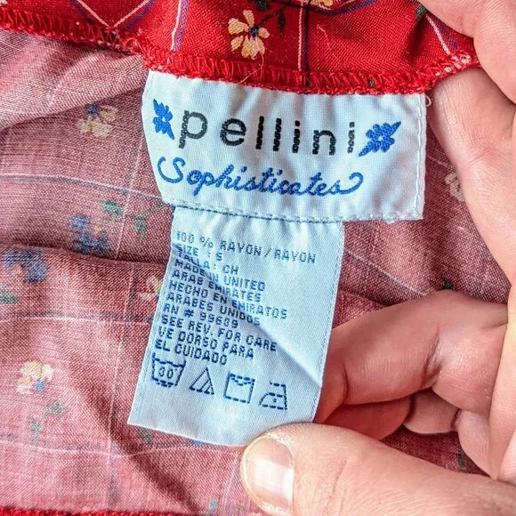 Vintage Pellini Sophisticates Red Patterned Pinafore Overall Maxi Dress small - Picture 7 of 8